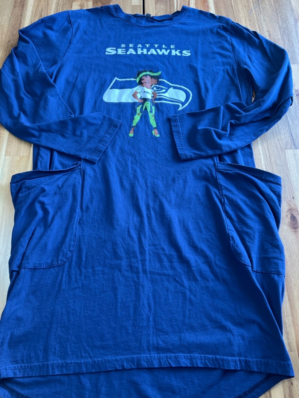 Seattle Seahawks Long Sleeve Night Gown Women Blue Graphic NFL Football